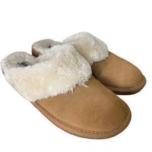 Minnetonka Sherpa Lined Leather Chesney Slippers Womens Sz 9M Cozy Casual